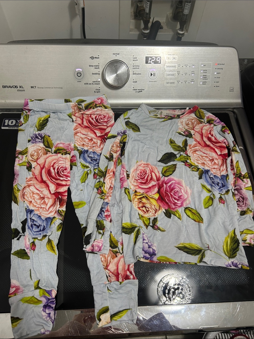 Girls 4t super soft thin light bamboo floral rose pajama set posh peanut